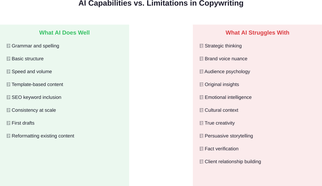 Comparison of AI strengths and weaknesses in professional copywriting tasks