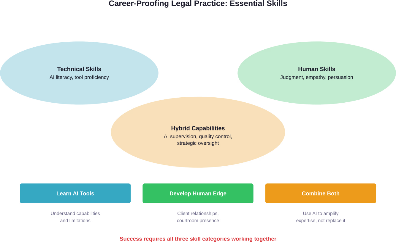 Future-proof legal careers require balancing technical proficiency, human skills, and the ability to supervise AI-assisted work.
