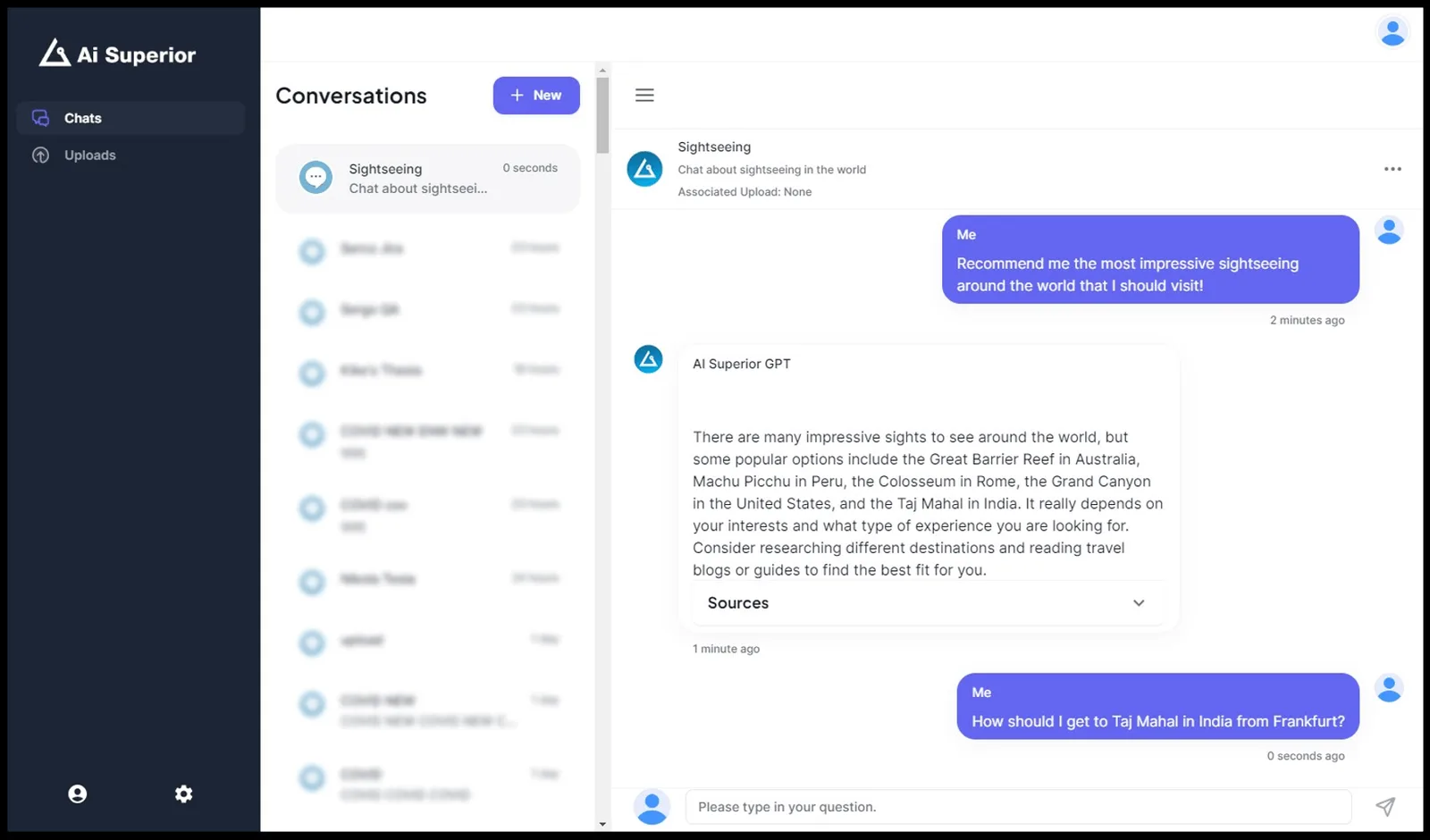AiSuperiorGPT: chat interface with answers that cite the source documents